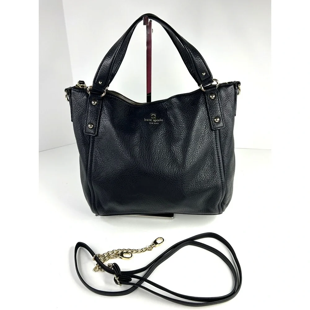 Kate Spade Pine Street Small/Med Kori Black Pebbled Leather Satchel Shoulder Bag
